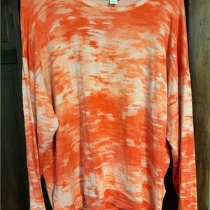 Athleta Coral and White Tie-Dye Long Sleeve Top